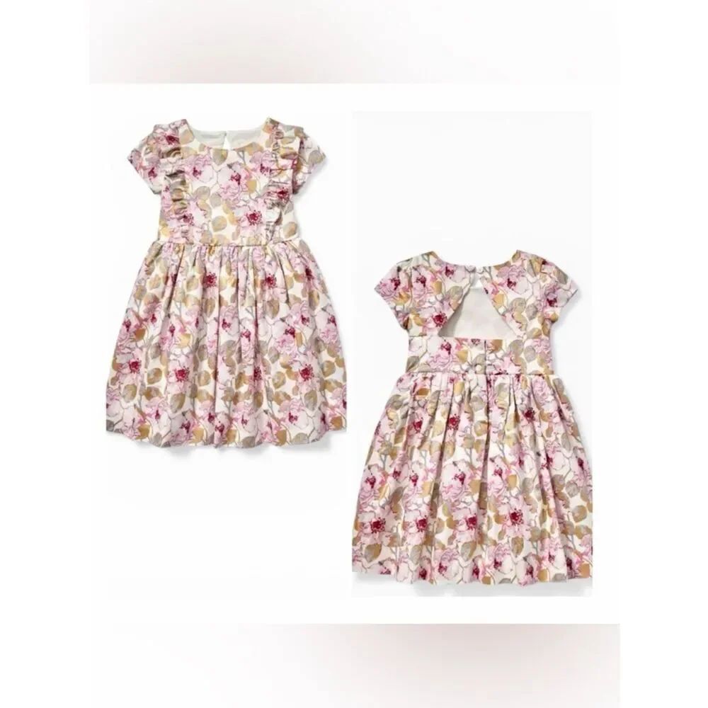 Janie & Jack Pink Metallic
Floral Pleated Dress Special Occasion Cutout Back 6